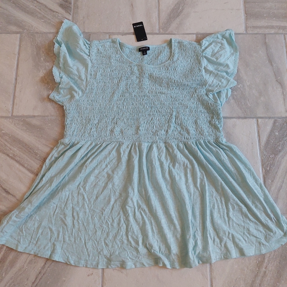 Torrid Blue Smocked Blouse Summer Baby Doll size 3